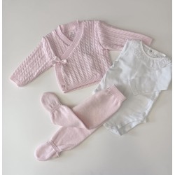 Conjunto composto por body - calça e casaco trespasse 100% algodão 3 meses